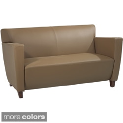 Office Star Products Leather Loveseat Chair with Legs in Cherry Finish