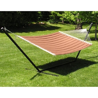 Grand Quilted Two-person Hammock and Stand Set - Brown