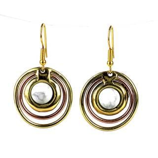 Handmade Concentric Howlite Brass and Copper Earrings (South Africa)