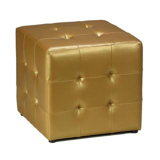 Cortesi Home Gold Vinyl Tufted Cube Ottoman