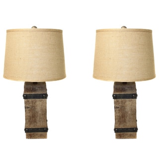 Casa Cortes Rustic Wood and Burlap Handcrafted 26-inch Table Lamps (Set of 2)