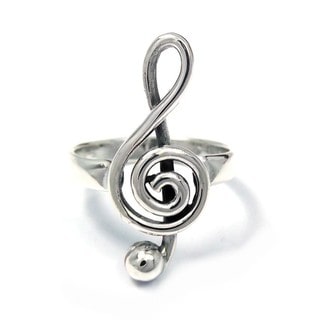 Silver Raised Treble Clef Musical Note Ring (Thailand)