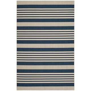 Safavieh Indoor/ Outdoor Courtyard Stripe-pattern Navy/ Beige Rug (5'3" x 7'7")