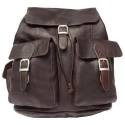 Piel Leather Large Buckle Flap Backpack 9726 Chocolate Leather