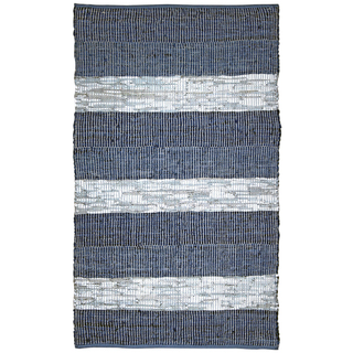 Hand Woven Matador Blue Stripe Leather Rug (8' x 10')