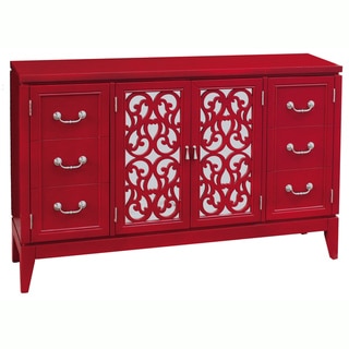 Mirrored Hand Painted Distressed Red Finish Console Chest