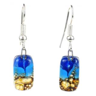 Handmade Blue Sky Mosaic Fused Glass Earrings (Chile)