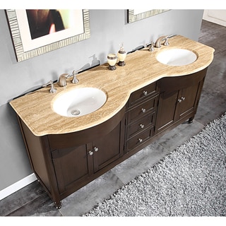Silkroad Exclusive 72-inch Travertine Stone-top Double Sink Bathroom Vanity
