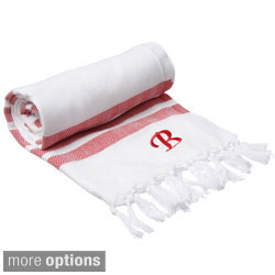 Authentic Red Bold Stripe Pestemal Fouta Turkish Cotton Bath/ Beach Towel with Monogram Initial