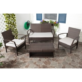 Safavieh Outdoor Living Avaron Brown/ Grey Cushion 4-piece Patio Set