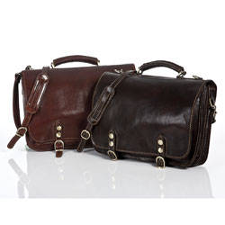 Alberto Bellucci Men's Italian Leather Comano Double Compartment Messenger Satchel Bag