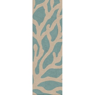 Hand-hooked Indoor/ Outdoor Coastal Pattern Blue Rug (2'6 x 8')