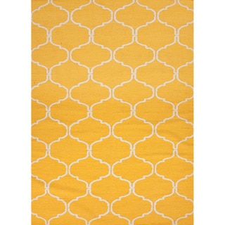 Handmade Flat Weave Geometric Pattern Yellow Rug (9' x 12')