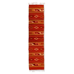 Hand-woven Wool Sierra Sunset Orange Zapotec Traditional Area Rug (1.5 x 6.5) (Mexico)