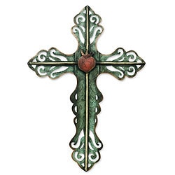 Handcrafted Steel Cross and Sacred Heart Wall Art Sculpture (Mexico)