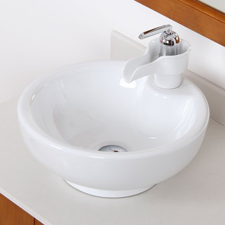 Elite 4074A46C High Temperature Grade A Ceramic Bathroom Sink With Unique Round Design and Chrome Finish Faucet Combo