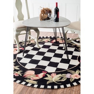 nuLOOM Hand-hooked Moroccan Rooster Checkered Wool Rug (6' Round)
