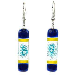 Handcrafted Rectangular Glass Stripes and Bubbles Earrings (Chile)