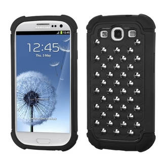 INSTEN Black Silver Studs Lattice Dazzling Phone Case Cover for Samsung Galaxy S3