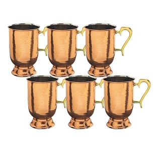 Solid Hammered Copper Brass-handled Tankards (Set of 6)
