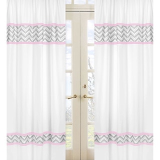 Sweet Jojo Designs Gray, Pink and White 84-inch Window Treatment Curtain Panel Pair for Gray and Pink Zig Zag Collection