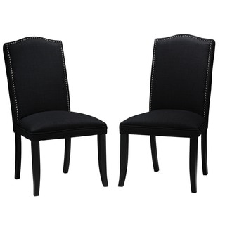 Cortesi Home Black Linen Camelback Dining Chairs (Set of 2)