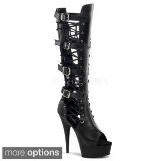 PLEASER Women's 'Delight-699' Black/ White Laced Shaft Over-the-knee Boots