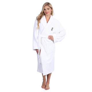 Authentic Hotel and Spa White With Black Monogram Turkish Cotton Unisex Terry Bath Robe