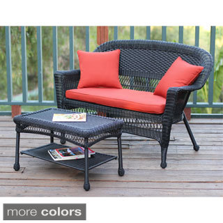 Black Wicker Loveseat and Coffee Table Set