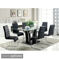 Furniture of America Ziana Contemporary 7-piece Rectangular Tempered Glass Table Dining Set