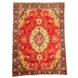 Herat Oriental Persian Hand-knotted Tabriz Red/ Navy Wool Rug (9' x 12'7)