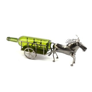 Recycled Metal Donkey and Cart Wine Bottle Holder