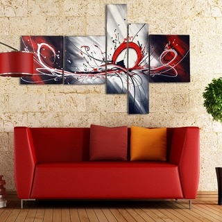 'Big Red Splash Abstract' Hand Painted Canvas Art (5 Piece)