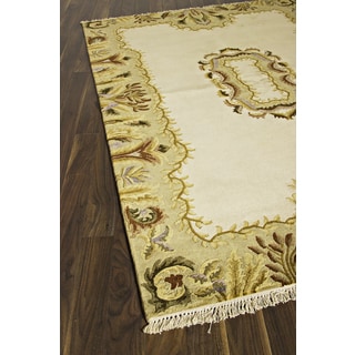 Hand-knotted Silk Touch Cream Wool Rug (5'10 x 8'9)