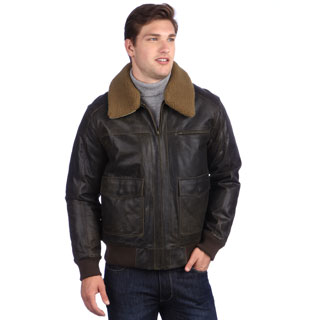 United Face Men's Brown Distressed Leather Bomber Jacket