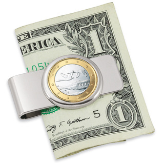 'Finland Swan' Euro Coin Silvertone Money Clip