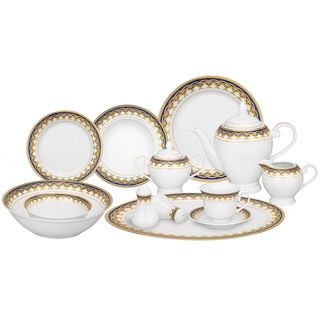 Lorren Home Trends Gold and Blue Accent 57-piece Porcelain Dinnerware Set