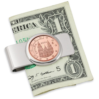 Spain Obradoiro 5-Cent Euro Coin Silvertone Money Clip