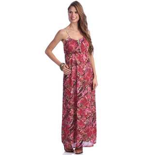 Women's Pink and Red Abstract Print Maxi Dress