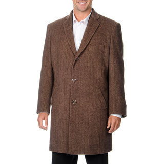 Pronto Moda Men's 'Ram' Light Brown Herringbone Cashmere Blend Top Coat