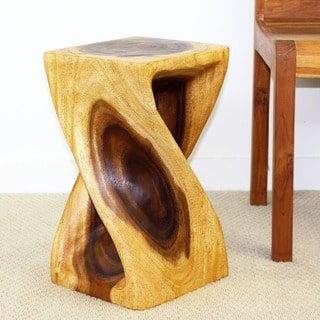 Hand-carved 10 x 18 Twist Oak Oiled Stool (Thailand)