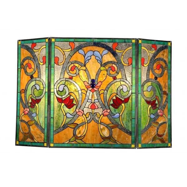 Tiffany-Style Victorian Design Fireplace Screen - N/A