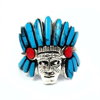 Native American Indian Blue Turquoise .925 Silver Ring (Thailand)