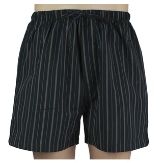 Leisureland Men's Black Striped Cotton Pajama Shorts