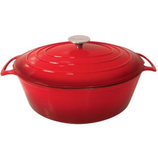 Le Cuistot Vieille France Enameled 2 Tone Red Cast-Iron Oval Dutch Oven