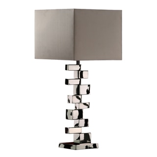 Emmaus 1-light Chrome and Faux Silk Stacked Table Lamp