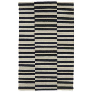 Flatweave TriBeCa Black Stripes Wool Rug (9' x 12')