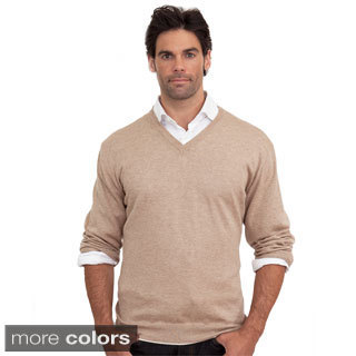 Luigi Baldo Men's Italian Made Cotton and Cashmere V-Neck Sweater