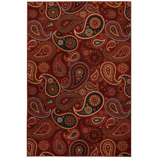 Rubber Back Red Paisley Floral Non-Skid Area Rug (3'3 x 5')