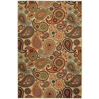 Rubber Back Ivory Paisley Floral Non-Skid Area Rug (3'3 x 5')